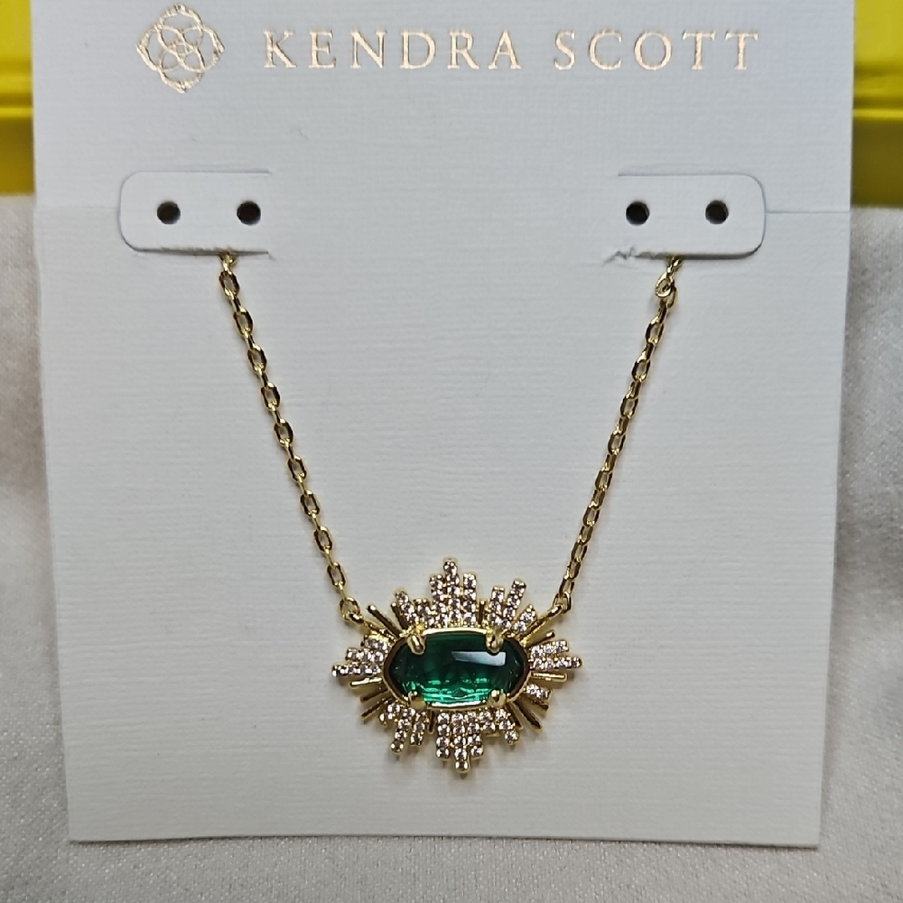 Kendra Scott Gold Necklace with Green Gem